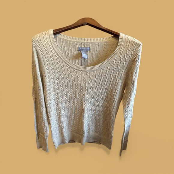 Laura Scott Sweaters - Laura Scott Cable Knit Scoop Neck Sweater - Cream Women’s Size MP Medium Petite